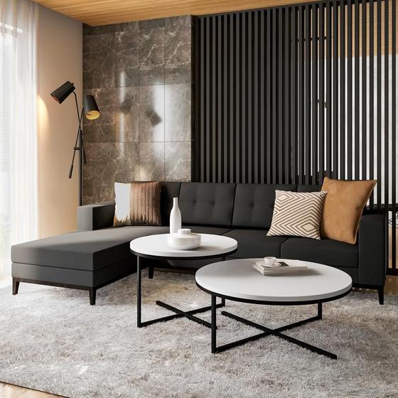 Imagem de Sofá 4 Lugares Live com Chaise Esquerdo Pés e Base em Madeira Linho Cotton Grafite