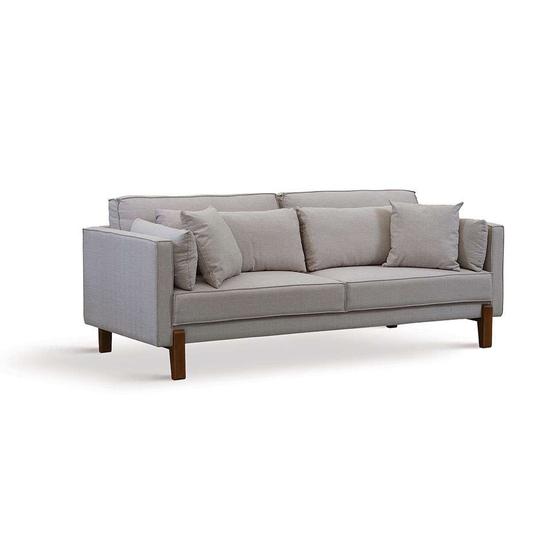 Sofá 4 Lugares Living Algodão e Poliéster Bege Mesclado Sofá Home