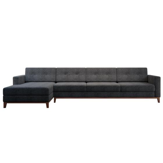 Imagem de Sofá 4 Lugares Living com Chaise Esquerdo Pés e Base em Madeira Linho Cotton Grafite