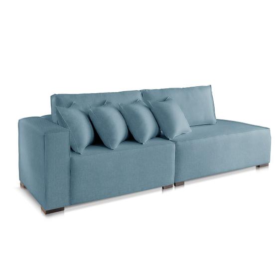 Imagem de Sofá 4 Lugares Modulado Chaise Almofada Solta Molas Isa BD Linho Azul 2,7m