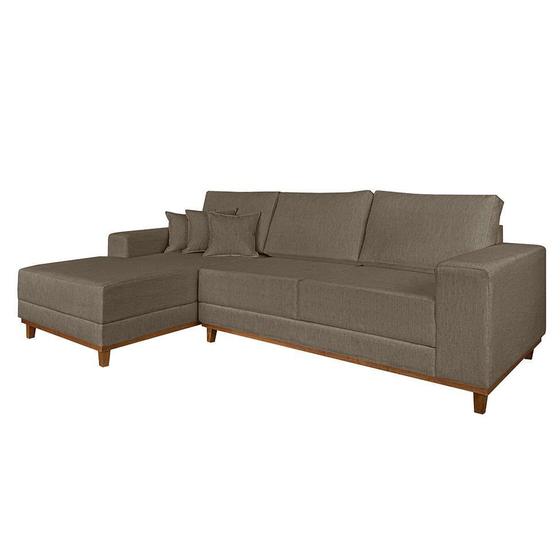 Imagem de Sofá 4 Lugares Mônaco Com Chaise Esquerdo Linho Marrom Claro