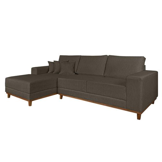 Imagem de Sofá 4 Lugares Mônaco Com Chaise Esquerdo Linho Marrom Escuro