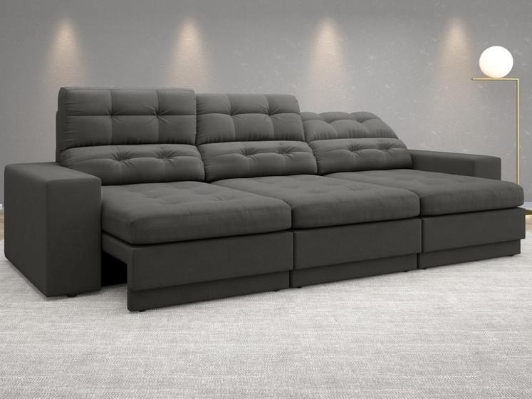 Sofá 4 Lugares Net Jobim Assento Retrátil e Reclinável Cinza 2,30m (L) - NETSOFAS Imagem de Sofá 4 Lugares Net Jobim Assento Retrátil e Reclinável Cinza 2,30m (L)