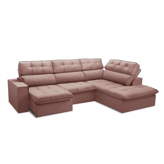 Imagem de Sofá 4 Lugares Retrátil e Reclinável Arezzo com Chaise Direito Veludo Rosê