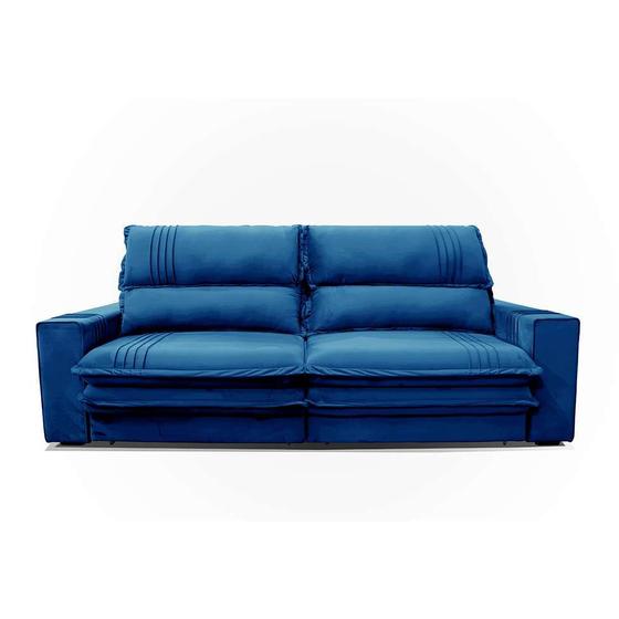 Sofá 4 Lugares Retrátil e Reclinável Olimpo Veludo Joy Azul Gralha
