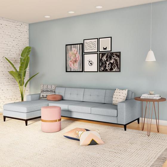 Imagem de Sofá 4 Lugares Surprised com Chaise Esquerdo Pés e Base em Madeira Linho Cotton Cinza