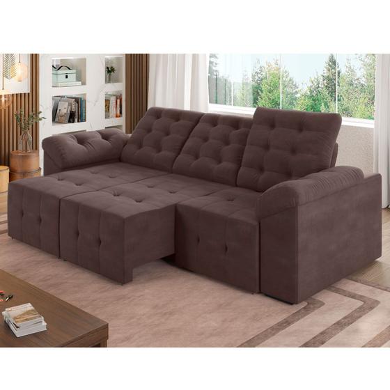 Imagem de Sofá 5 Lugares 260 Cm Retrátil Reclinável D26 Mola Brasil Suede Marrom - SóSofa