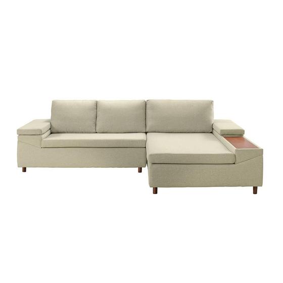 Imagem de Sofá 5 Lugares com Chaise Direito Clássico Linho Palha