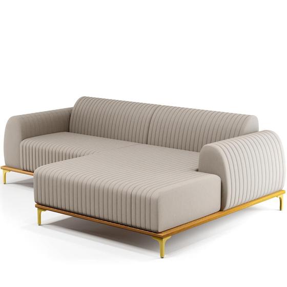 Imagem de Sofá 5 Lugares com Chaise Direito Para Sala de Estar Molino 300cm D02 Linho Bege C-107 - Lyam Decor