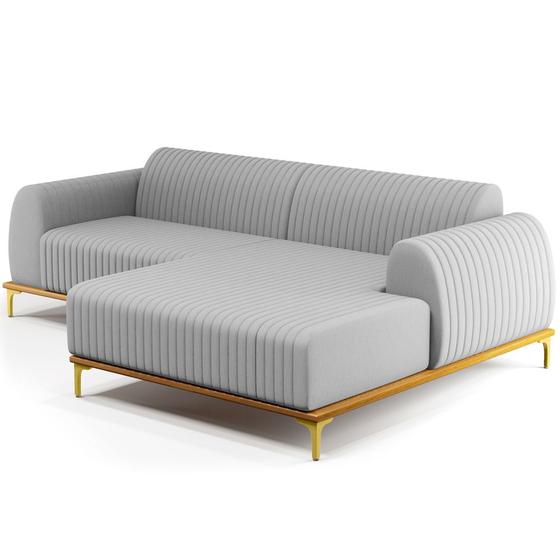 Imagem de Sofá 5 Lugares com Chaise Direito Para Sala de Estar Molino 300cm D02 Linho Cinza D-315 - Lyam Decor