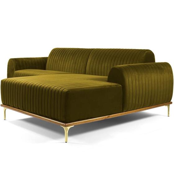 Imagem de Sofá 5 Lugares com Chaise Direito Para Sala Molino 320 cm D02 Veludo Mostarda C-260 - Lyam Decor