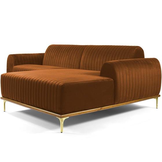 Imagem de Sofá 5 Lugares com Chaise Direito Para Sala Molino 320 cm D02 Veludo Telha D-292 - Lyam Decor