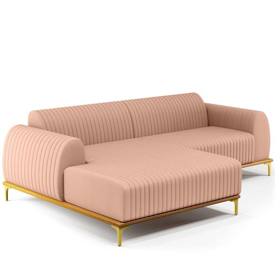 Imagem de Sofá 5 Lugares com Chaise Esquerdo Para Sala de Estar Molino 320cm D02 Linho Rosê C-105 - Lyam Decor