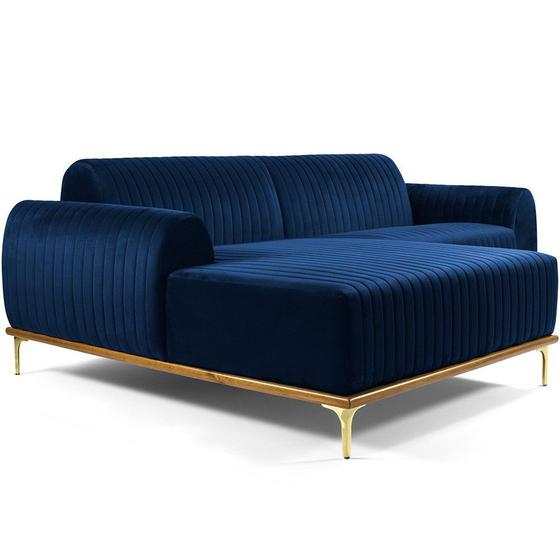 Imagem de Sofá 5 Lugares com Chaise Esquerdo Para Sala Molino 300cm D02 Veludo Azul Oxford C-304 - Lyam Decor