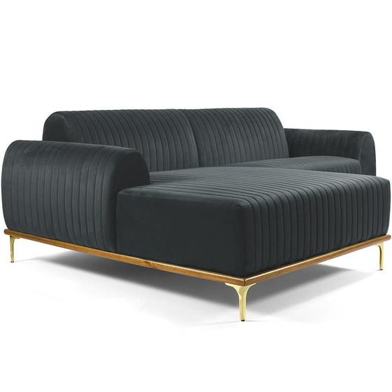 Imagem de Sofá 5 Lugares com Chaise Esquerdo Para Sala Molino 320cm D02 Veludo Cinza B-317 - Lyam Decor
