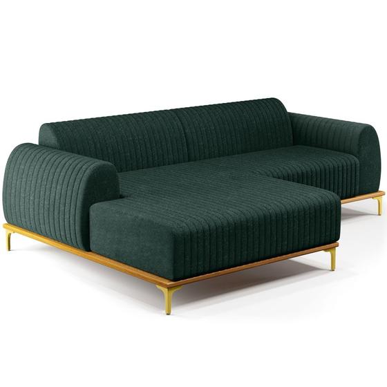 Imagem de Sofá 5 Lugares com Chaise Esquerdo Sala Estar Molino 300cm D02 Linho Verde Musgo C-123 - Lyam Decor