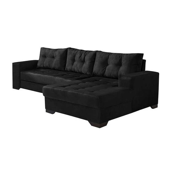 Sofá 5 Lugares Dijon com Chaise Suede Preto Menor preço em Sofá 5 Lugares Dijon com Chaise Suede Preto