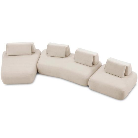 Imagem de Sofá 6 Lugares Com Chaise Para Sala de Estar Living 435cm Shape T03 Veludo Bege - Lyam Decor