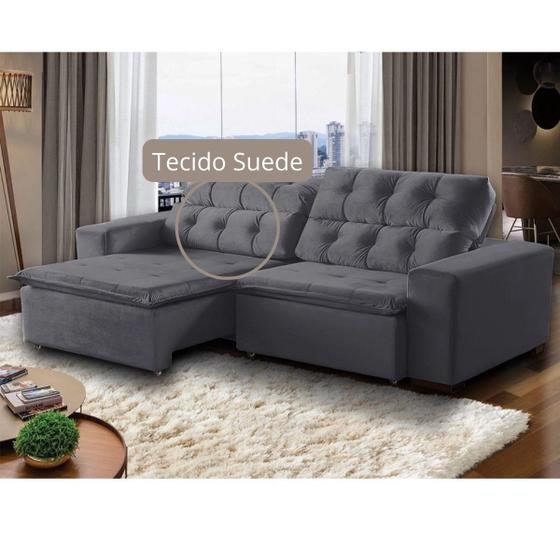 Imagem de Sofá 6 Lugares Retrátil e Reclinável Alasca 290Cm Pillow TECIDO SUEDE Cinza - MegaSul