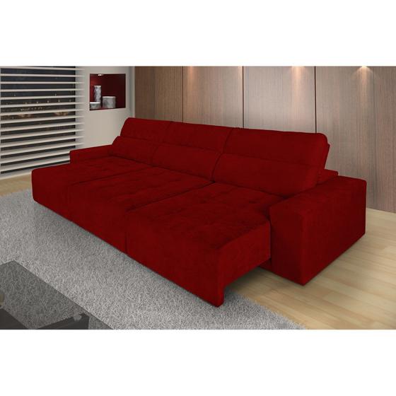 Sofá 6 Lugares Roma Retrátil e Reclinável 3,20m Suede Amassado Vermelho Menor preço em Sofá 6 Lugares Roma Retrátil e Reclinável 3,20m Suede Amassado Vermelho