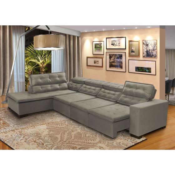 Imagem de Sofá 7 Lugares Canto Assento Retrátil Pillow Chaise D 3,60 x2,20 m Sttilo Bege - MegaSul