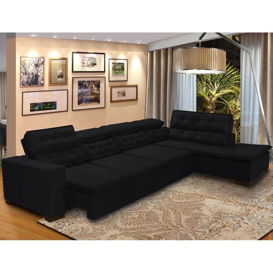 Imagem de Sofá 7 Lugares Canto Assento Retrátil Pillow Chaise E 3,60 x2,20 m Sttilo PRETO - MegaSul