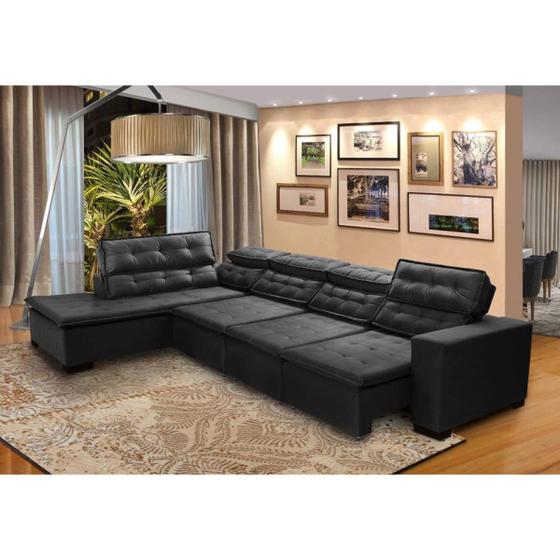 Imagem de Sofá 7 Lugares de Canto Retrátil Reclinável Pillow Chaise D Sttilo 3,60 x 2,20 m Preto - MegaSul