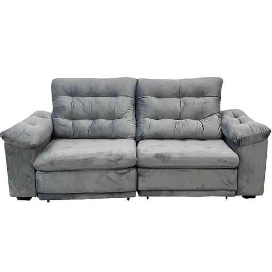 Imagem de Sofá Alemanha 4 Lugares Retrátil e Reclinável 225cm Tecido Veludo Flash Cor Cinza 