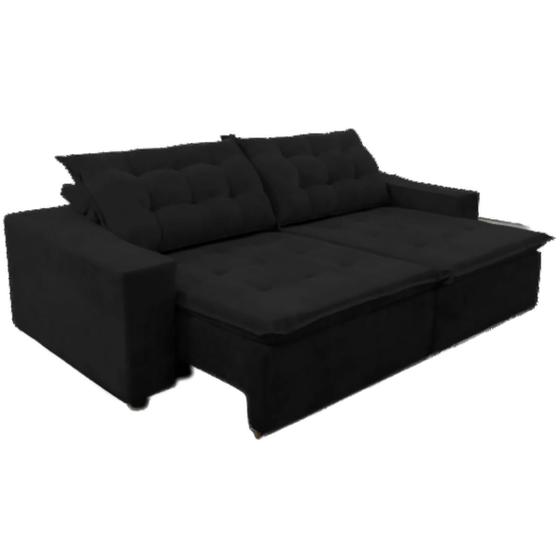 Sofá Amazonas 2,50 m Retrátil com Molas Veludo Light Preto Sofá na