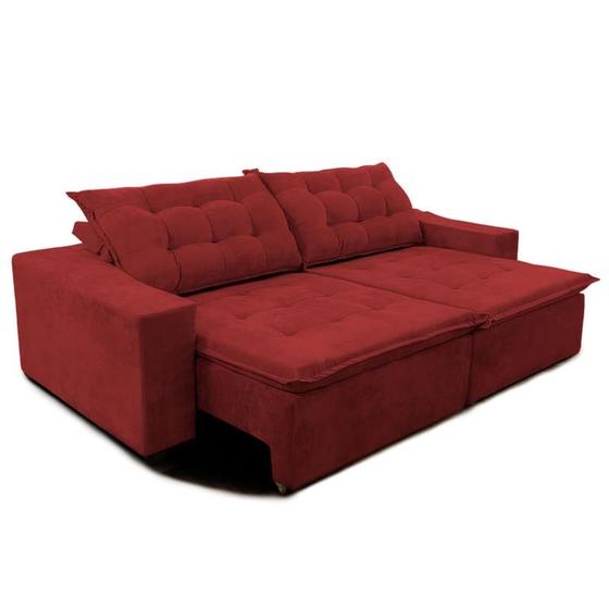 Imagem de Sofá Amazonas 290 cm Retrátil com Molas Suede Veludo Light Vermelho - Sofá na Web