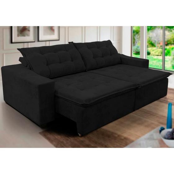Imagem de Sofá Amazonas 2,90 metros Retrátil com Molas Suede Veludo Light Preto - Sofá na Web