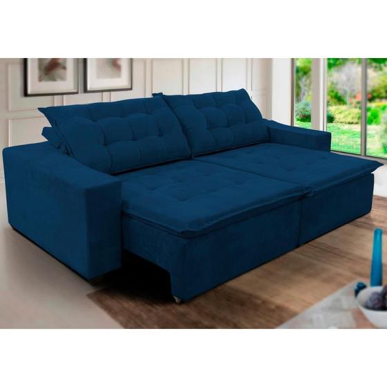 Imagem de Sofá Amazonas 3 metros Retrátil com Molas Suede Veludo Light Azul - Sofá na Web