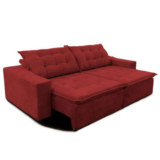 Sofá Amazonas 3 metros Retrátil com Molas Suede Veludo Light Vermelho