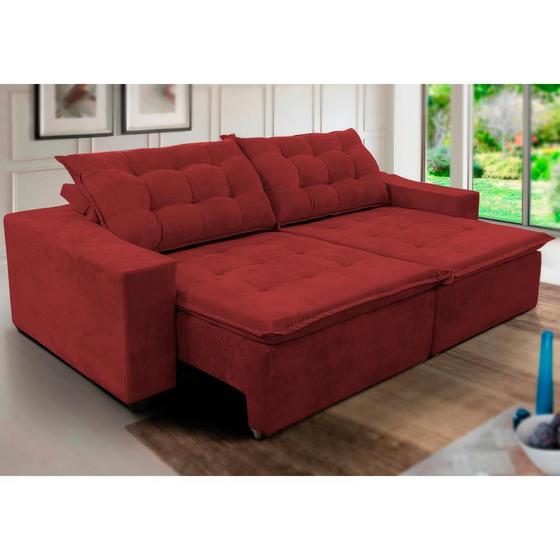 Imagem de Sofá Amazonas 3 metros Retrátil com Molas Suede Veludo Light Vermelho - Sofá na Web