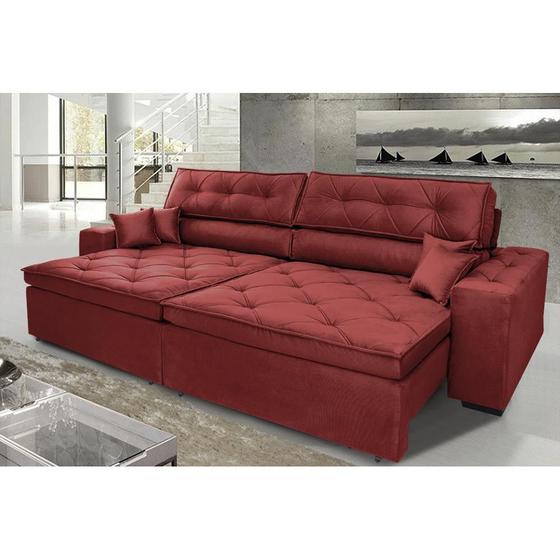 Imagem de Sofá Austin 2,02m Retrátil, Reclinável, Molas no Assento e Almofadas, Tecido Suede Velusoft Vermelho