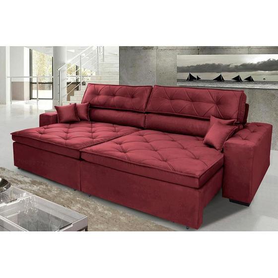 Imagem de Sofá Austin 2,22m Retrátil, Reclinável com Molas no Assento e Almofadas, Tecido Suede Vinho