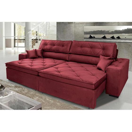 Imagem de Sofá Austin 2,82m Retrátil, Reclinável com Molas no Assento e Almofadas, Tecido Suede Vinho