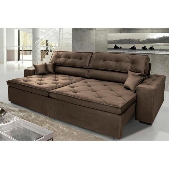 Sofá Austin 3,02m Retrátil, Reclinável com Molas no Assento e Almofadas, Suede Café Cama inBox Menor preço em Sofá Austin 3,02m Retrátil, Reclinável com Molas no Assento e Almofadas, Suede Café Cama inBox
