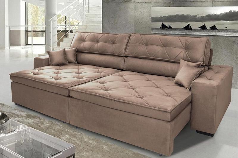 Imagem de Sofá Austin 3,02m Retrátil, Reclinável com Molas no Assento e Almofadas, Tecido Suede Castor