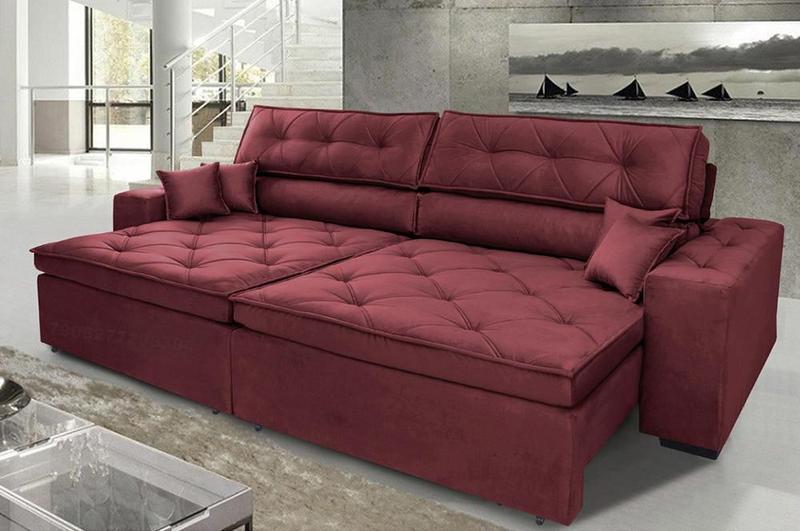 Imagem de Sofá Austin 3,02m Retrátil, Reclinável com Molas no Assento e Almofadas, Tecido Suede Vinho