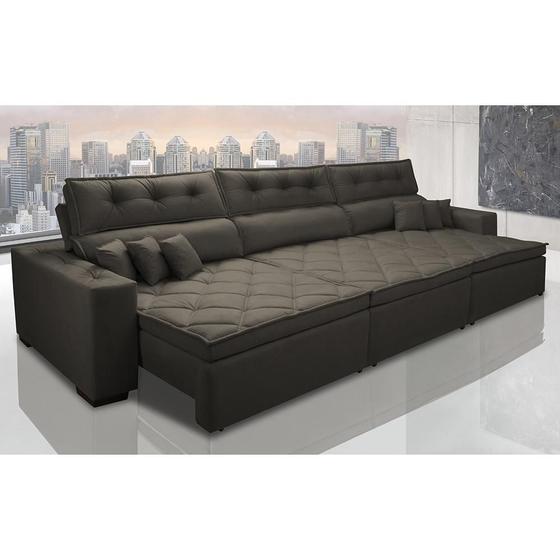 Imagem de Sofá Austin 3,22m Retrátil, Reclinável com Molas no Assento e Almofadas, Tecido Suede Café