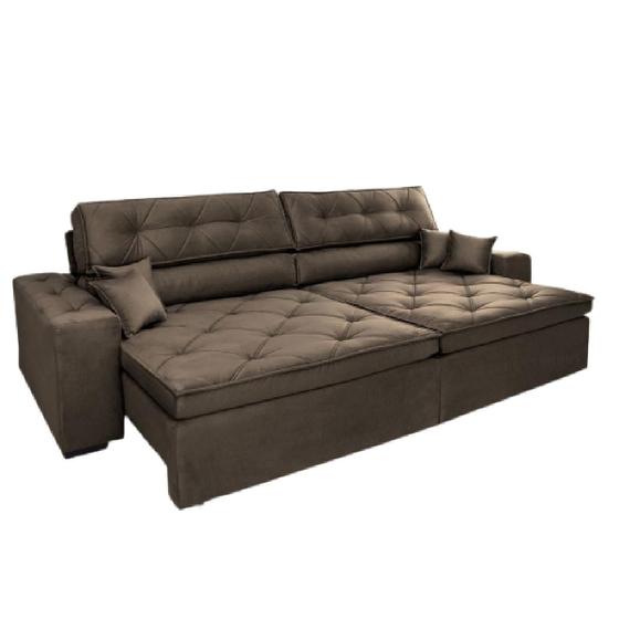 Imagem de Sofá Austin Plus 2,02 m Retrátil com Molas Veludo Light Café - Sofá na Web