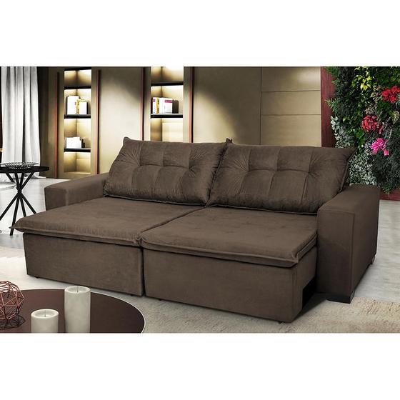Imagem de Sofá Austrália 2,32 Mts Retrátil, Reclinável Com Molas e Pillow no Assento Tecido Suede Café - Cama InBox