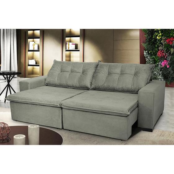 Imagem de Sofá Austrália 2,32 Mts Retrátil, Reclinável Com Molas e Pillow no Assento Tecido Suede Cinza - Cama InBox