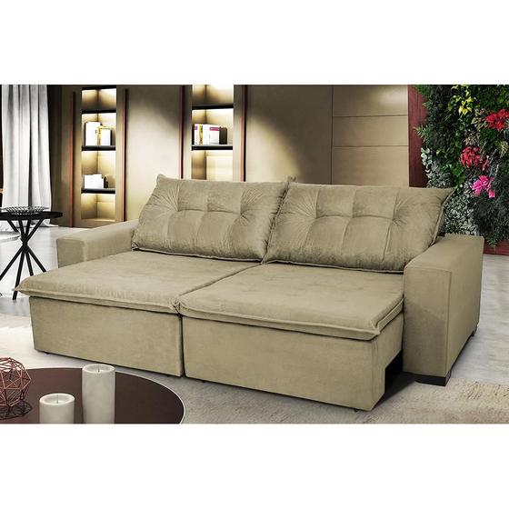Imagem de Sofá Austrália 2,52 Mts Retrátil, Reclinável Com Molas e Pillow no Assento Tecido Suede Castor - Cama InBox
