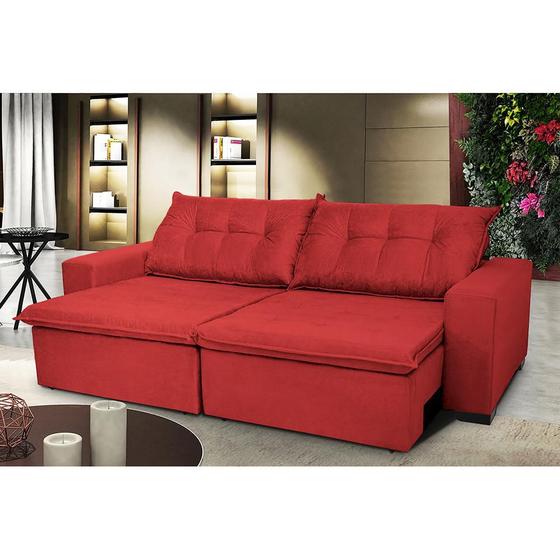 Imagem de Sofá Austrália 2,92 Mts Retrátil, Reclinável Com Molas e Pillow no Assento Tecido Suede Vermelho- Cama InBox
