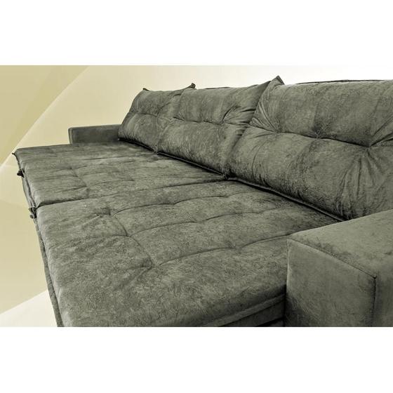 Imagem de Sofá Austrália 3,82 Mts Retrátil, Reclinável Com Molas e Pillow no Assento Tecido Suede Cinza - Cama InBox