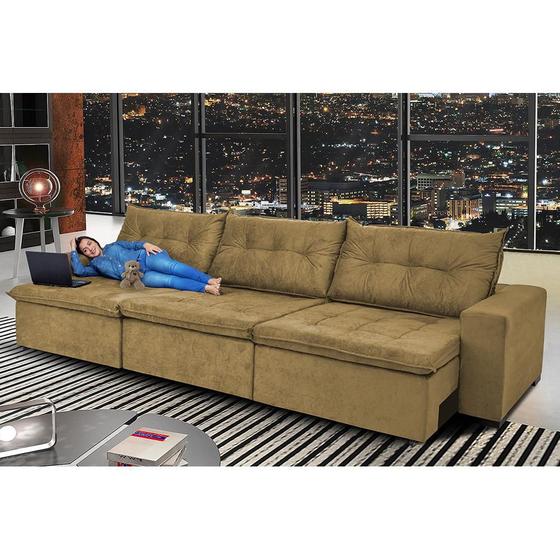 Imagem de Sofá Austrália. 4,12 Mts Retrátil, Reclinável Com Molas e Pillow no Assento Tecido Suede