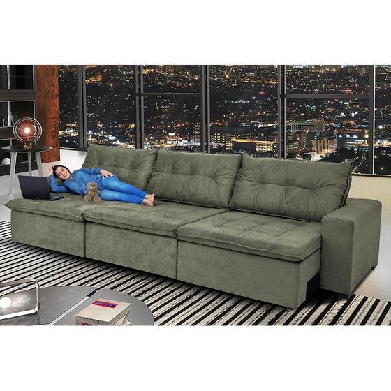 Imagem de Sofá Austrália. 4,12 Mts Retrátil, Reclinável Com Molas e Pillow no Assento Tecido Suede
