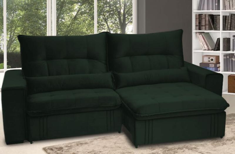 Sofá Bariloche 230cm Retrátil Reclinável Verde Musgo Decor & Conforto